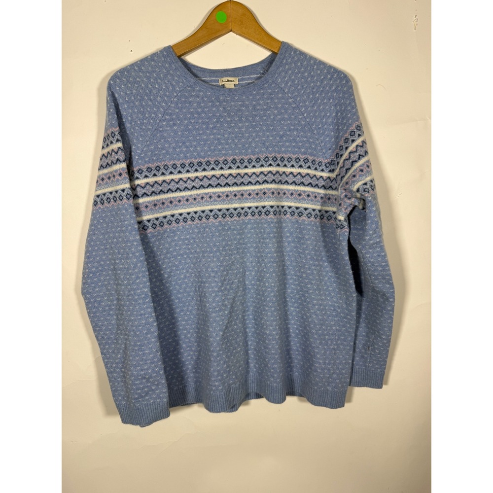 LL Bean Womens XL Blue Fair Isle Crewneck Raglan Knit Sweater